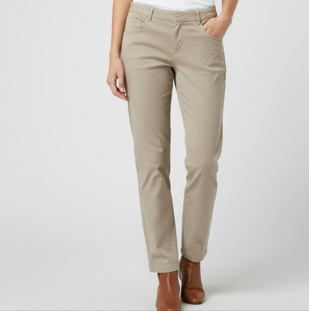 AB StudioTan Khaki Stretch Chino Dress Pants Size 10 Rayon Blend Career Trousers